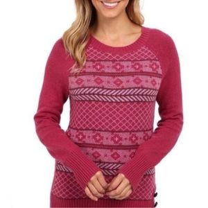 Prana Ramona Red Plum Crewneck Sleeve Cuffs Hem Cotton Lambswool Sweater Size XL